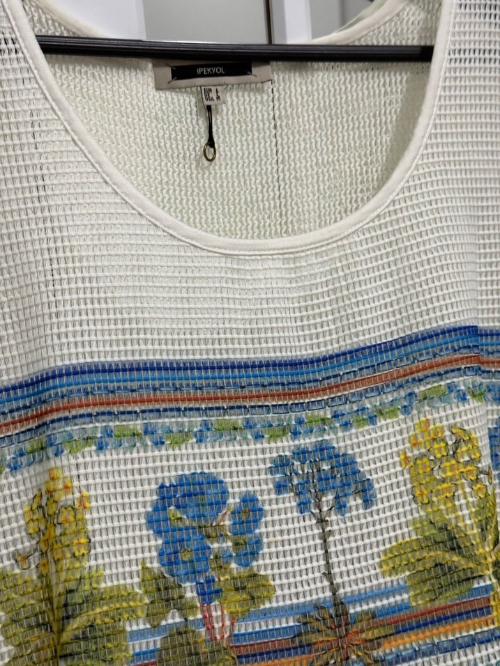 Bohem Desenli Örme Kolsuz Bluz - Görsel 3