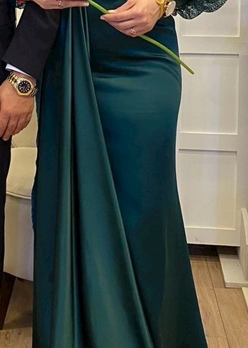 Yeşil Drapeli Uzun Abiye Elbise - Görsel 3
