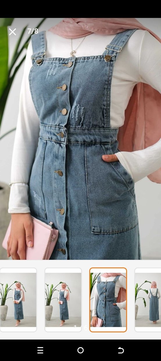 Düğmeli Mavi Kot uzunTulum - Görsel 4