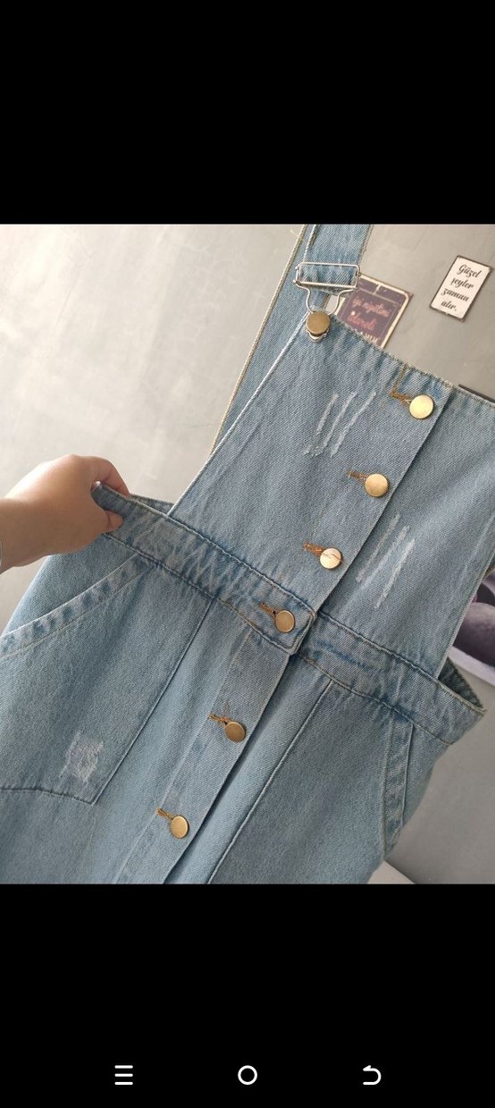 Düğmeli Mavi Kot uzunTulum - Görsel 2