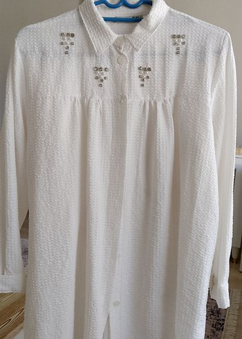 Nakışlı Beyaz Keten Kadın Gömlek - Görsel 5