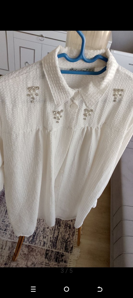 Nakışlı Beyaz Keten Kadın Gömlek - Görsel 3