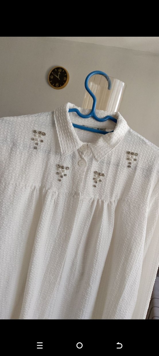 Nakışlı Beyaz Keten Kadın Gömlek - Görsel 2