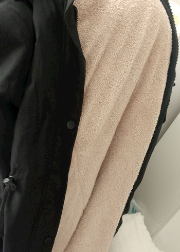 Kürklü Kapüşonlu Siyah Uzun Kadın Kaban - Görsel 3