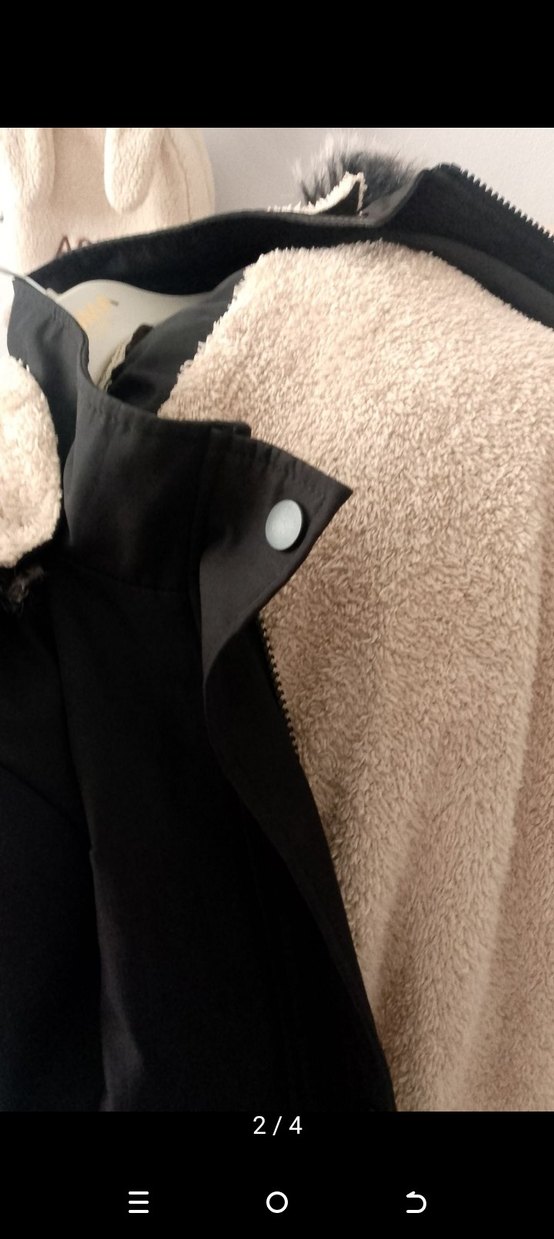 Kürklü Kapüşonlu Siyah Uzun Kadın Kaban - Görsel 2