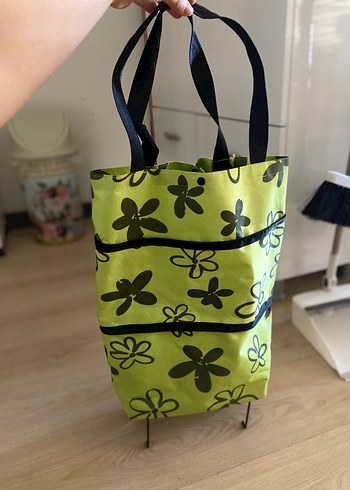  Beden Yeşil Çiçek Desenli Fermuarlı Plaj Çantası