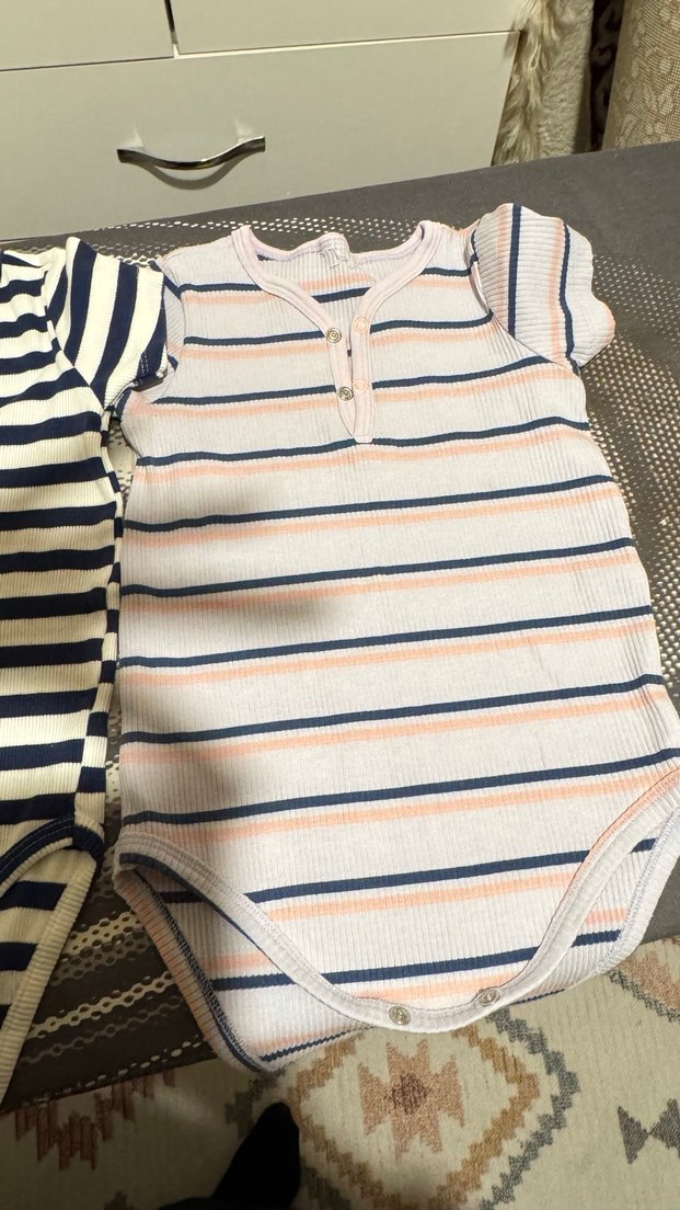 Lilabio marka Çizgili Bebek Kız V Yaka Kısa Kollu Body - Görsel 4