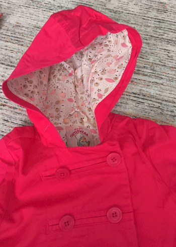 Kız Çocuk Pembe Kapüşonlu Düğmeli trençkot - Görsel 3