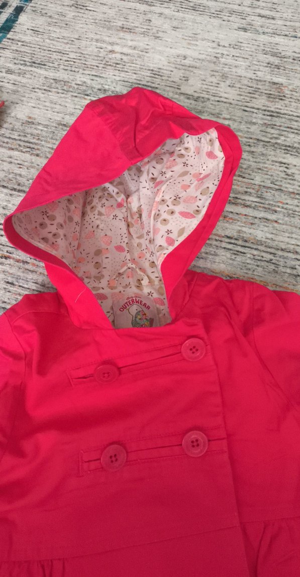 Kız Çocuk Pembe Kapüşonlu Düğmeli trençkot - Görsel 3