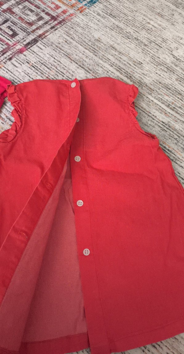 Kız Çocuk Kırmızı Fırfırlı Nakışlı Elbise - Görsel 3