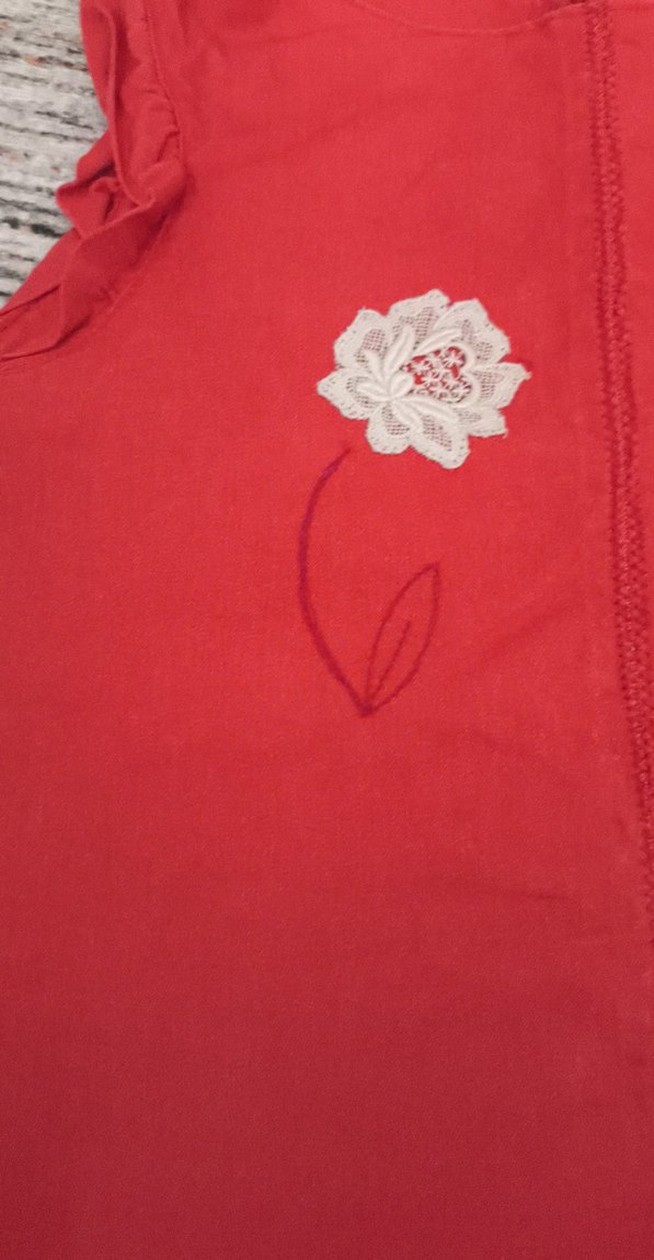 Kız Çocuk Kırmızı Fırfırlı Nakışlı Elbise - Görsel 2