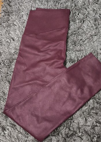 Bordo deri Kadın Tayt - Görsel 2