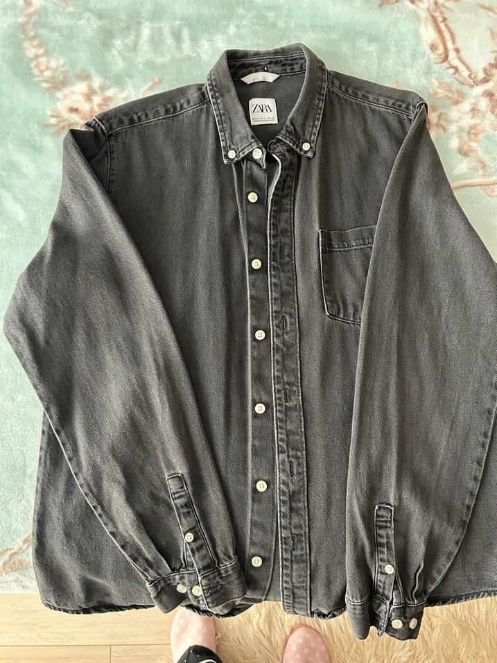 Zara Erkek Siyah Denim Düğmeli Gömlek - Görsel 2