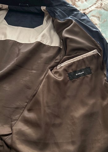 Sarar Düğmeli Lacivert Kahverengi Deri Detaylı Kısa Mont - Görsel 3