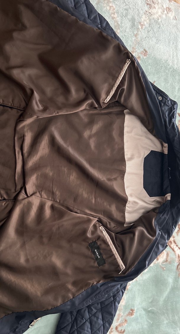 Sarar Düğmeli Lacivert Kahverengi Deri Detaylı Kısa Mont - Görsel 4