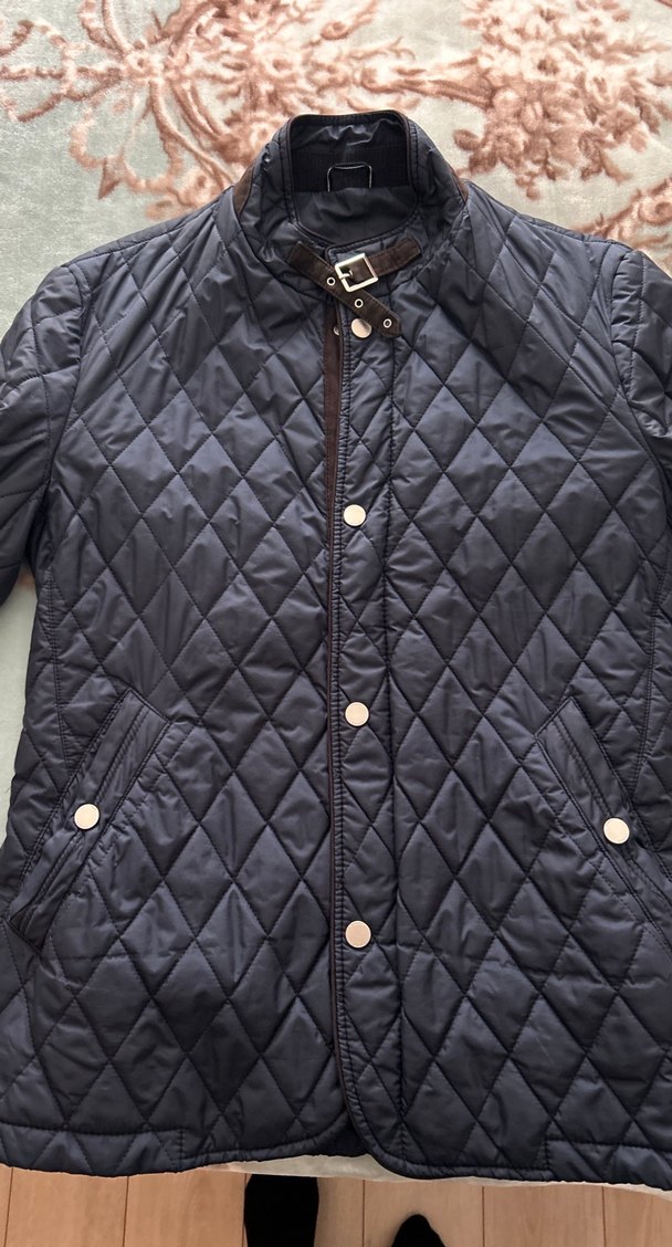 Sarar Düğmeli Lacivert Kahverengi Deri Detaylı Kısa Mont - Görsel 2