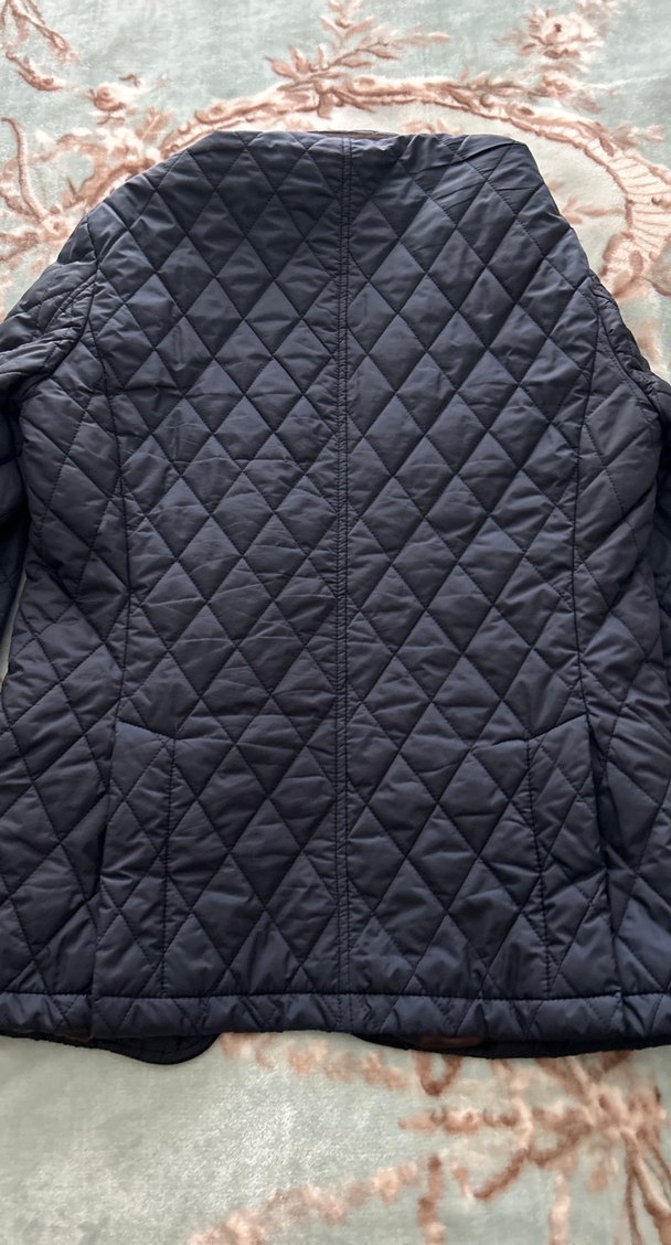 Sarar Düğmeli Lacivert Kahverengi Deri Detaylı Kısa Mont - Görsel 5