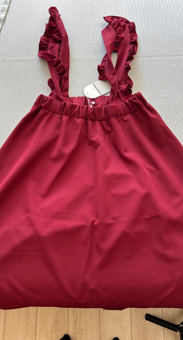 Bordo Volan Detaylı Midi Hamile Elbisesi - Görsel 2