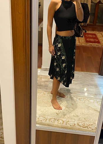 Twist Twist Siyah Piliseli Midi Etek