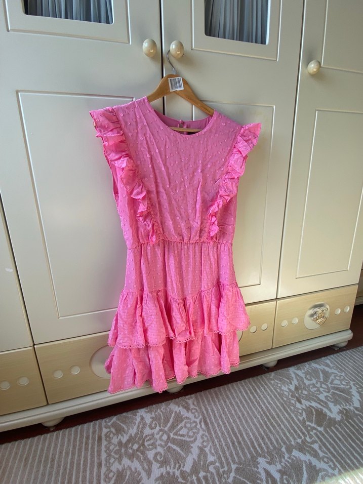 Pembe Parlak Fırfırlı Uzun Elbise network - Görsel 3