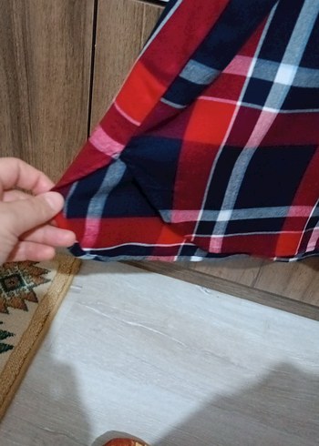 42 Beden lacivert Renk Kırmızı Ekose Desenli Kadın Gömlek tunik