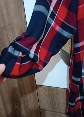 42 Beden Kırmızı Ekose Desenli Kadın Gömlek tunik