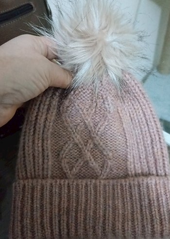 pudra renk Örgü Kadın Bere - Görsel 3