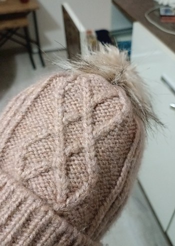 pudra renk Örgü Kadın Bere - Görsel 5