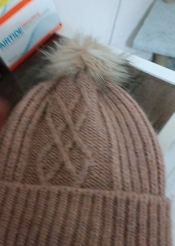 pudra renk Örgü Kadın Bere - Görsel 2