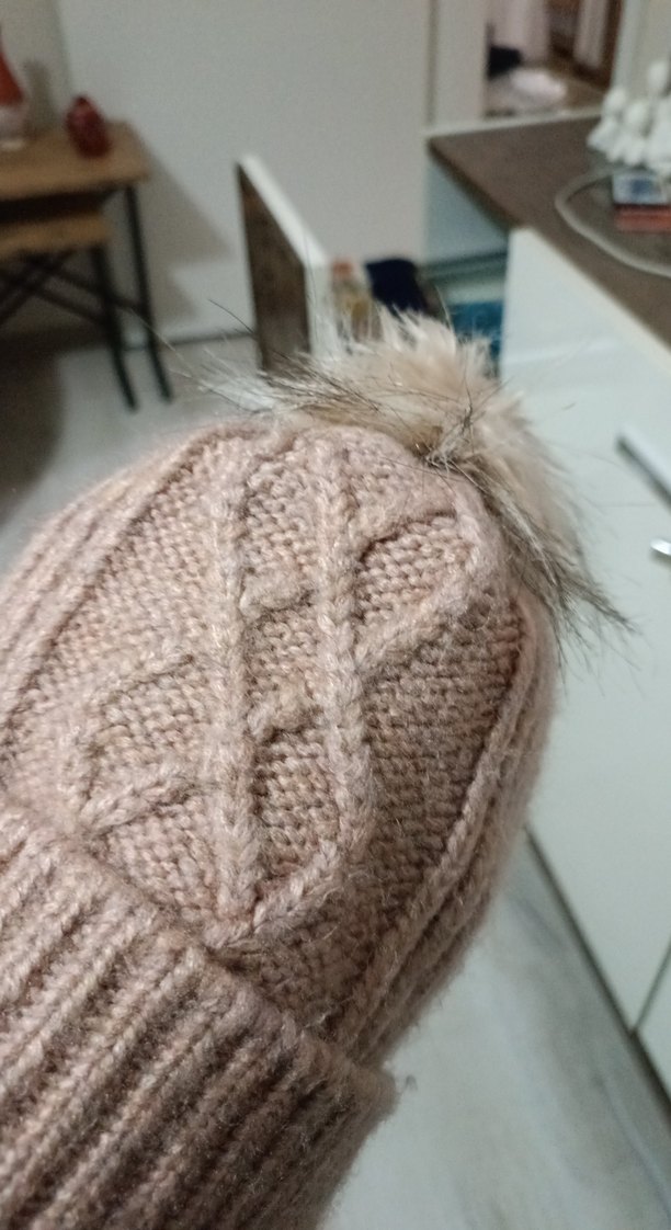 pudra renk Örgü Kadın Bere - Görsel 5