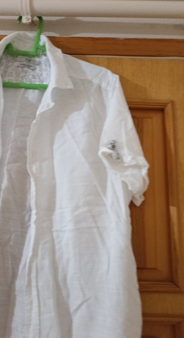 Düğmeli Beyaz Keten erkek Gömlek - Görsel 2