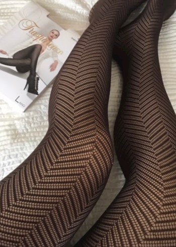 Dantelli çorap Desenli Kahverengi Külotlu Çorap - Görsel 2