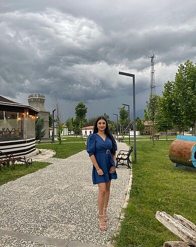 s Beden lacivert Renk Mavi balon kol kısa elbise