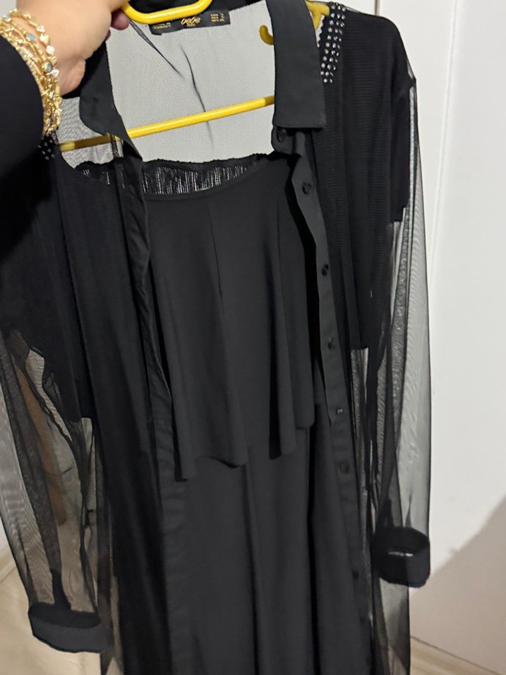 Püsküllü Siyah Gotik Uzun Elbise - Görsel 2