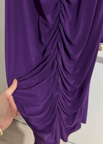 Mor Drapeli Uzun Kadın Elbise - Görsel 3