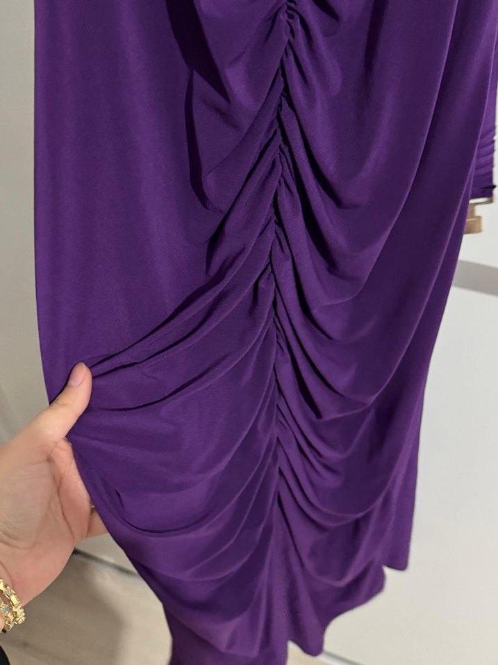 Mor Drapeli Uzun Kadın Elbise - Görsel 3
