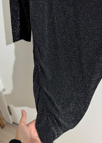 Siyah V Yaka Uzun Kollu Midi Triko Elbise - Görsel 2