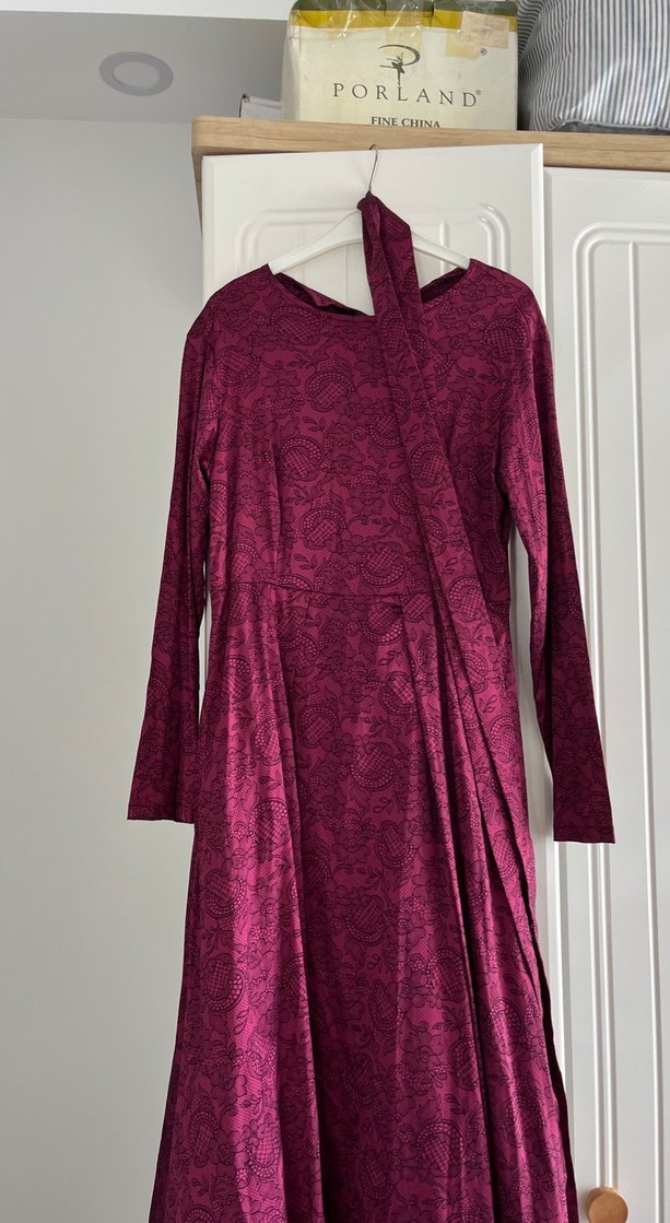 Özel dikim Bordo Uzun Drapeli Kadın Elbise - Görsel 3