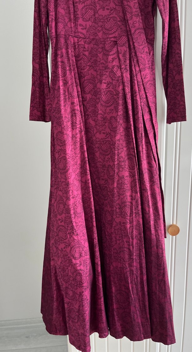 Özel dikim Bordo Uzun Drapeli Kadın Elbise - Görsel 2