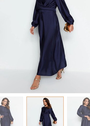 Kadın Lacivert Uzun Drapeli Elbise - Görsel 9