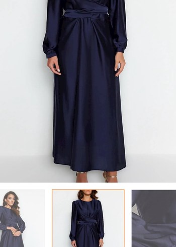 Kadın Lacivert Uzun Drapeli Elbise - Görsel 8