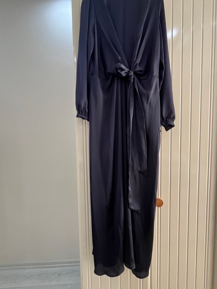 Kadın Lacivert Uzun Drapeli Elbise - Görsel 4