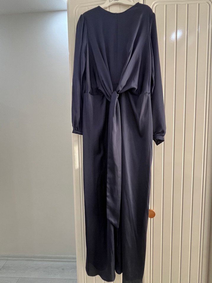 Kadın Lacivert Uzun Drapeli Elbise - Görsel 2