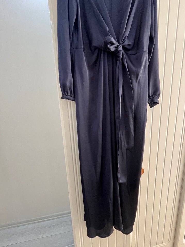 Kadın Lacivert Uzun Drapeli Elbise - Görsel 5