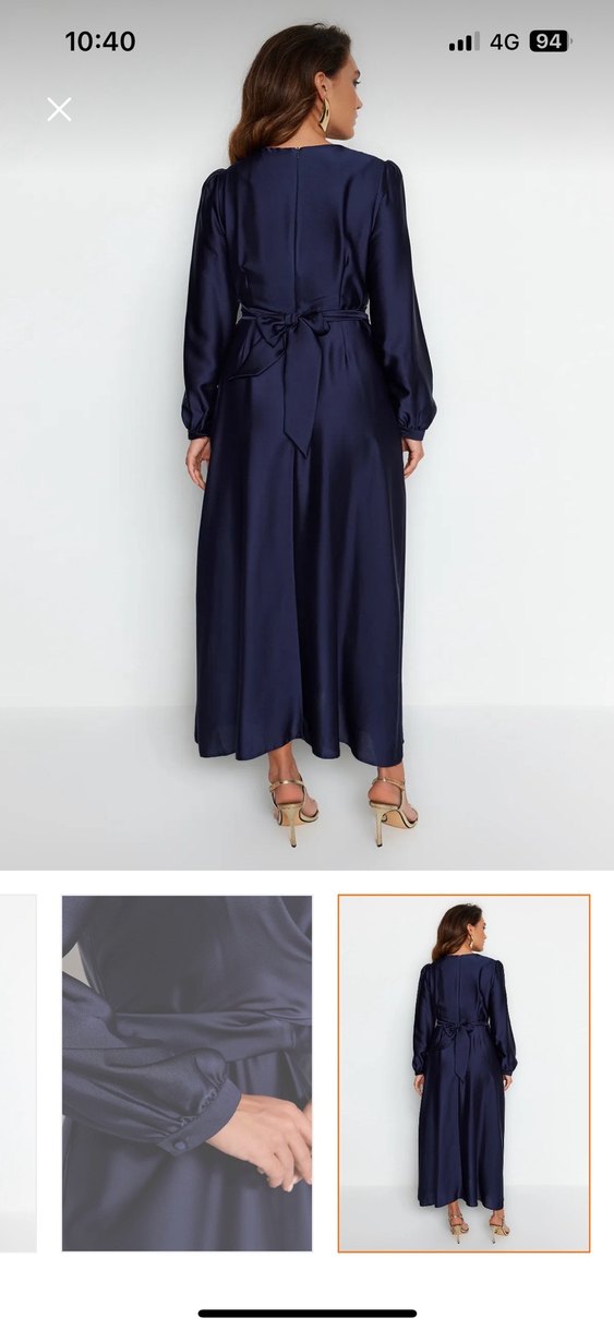 Kadın Lacivert Uzun Drapeli Elbise - Görsel 3