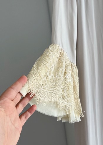 Bej Uzun Kollu Fırfırlı Bohem Elbise - Görsel 3