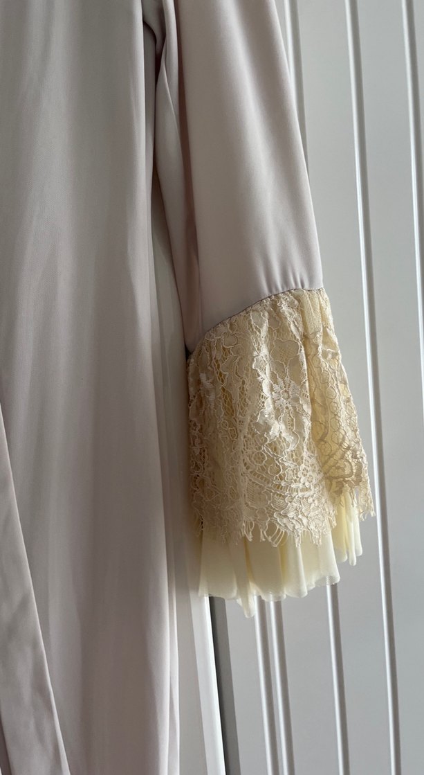 Bej Uzun Kollu Fırfırlı Bohem Elbise - Görsel 4