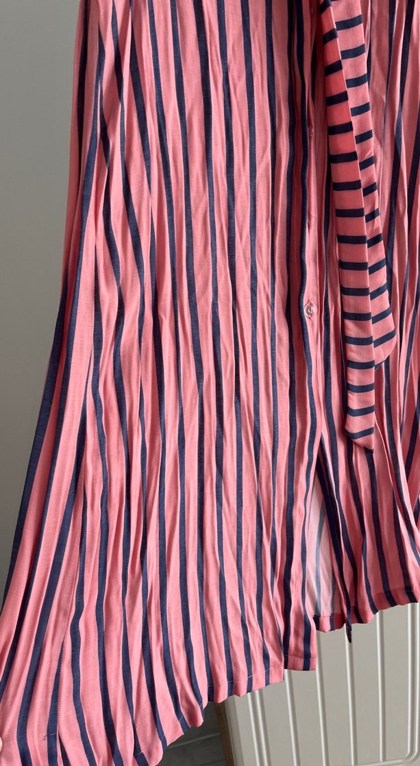 Özel dikim Pembe Çizgili Uzun Pilili Kadın Elbise - Görsel 4