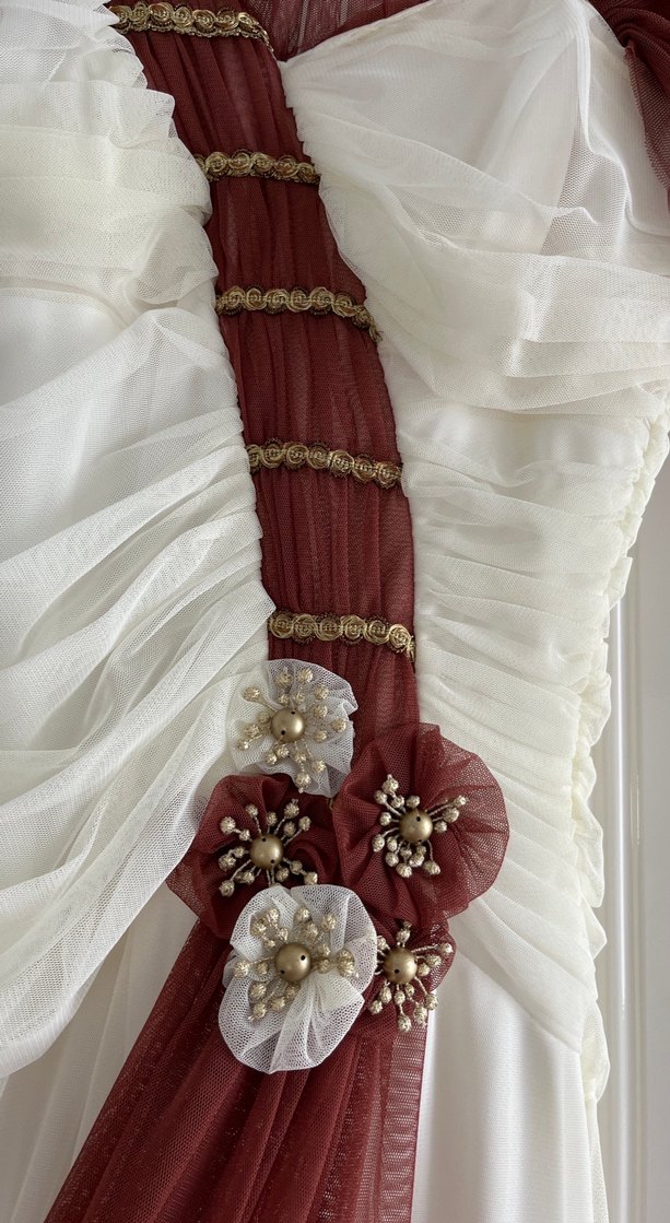 Beyaz Drapeli Uzun Straplez Kadın abiye - Görsel 3