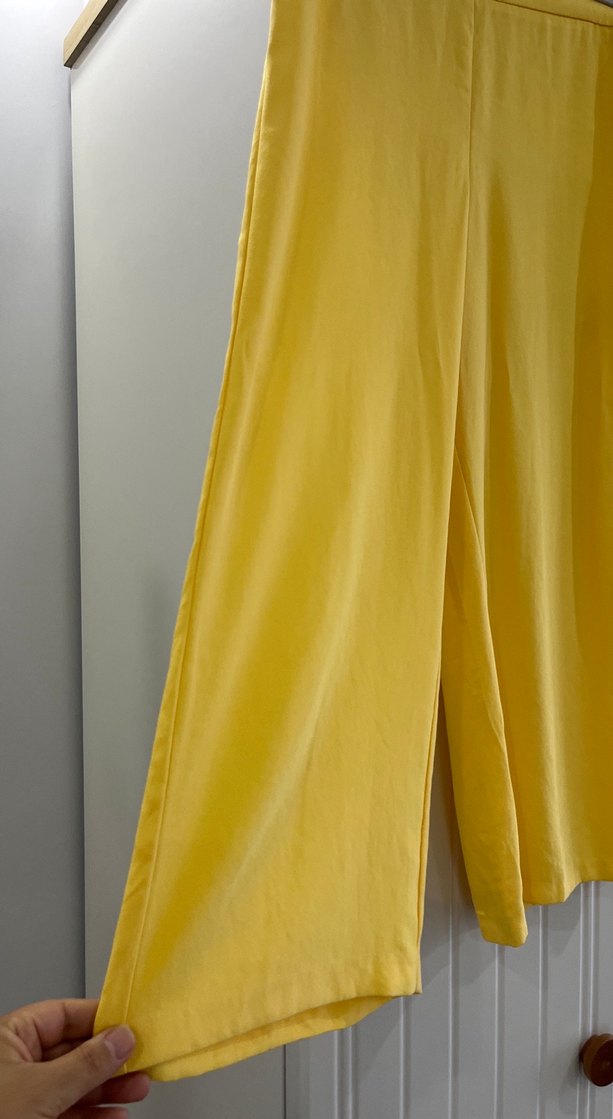 Sarı Kadın Midi Dökümlü Kumaş Pantolon - Görsel 4